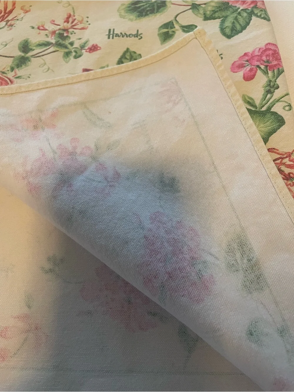 Harrods Tea Towel Pink and Green Flowers